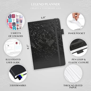Legend Undated Hourly Planner – Hourly Day Planner with Time Slots – Weekly Time Management Organizer & Appointment Book, A5 Size (Black) - Image 2