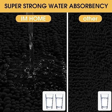 ACCUMTEK Upgrade Extra Large Black Bathroom Rug Set 3 Pieces Ultra Soft, Thick Absorbent Bath Mats, Non Slip Chenille Toilet Mat for Bathroom, Bedroom, Kitchen - Image 4