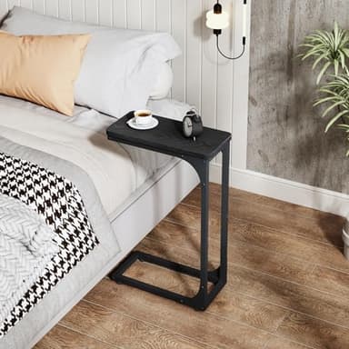 QEEIG Narrow C Shaped Side Table Set of 2 Living Room Sets Slim Couch Tray Tables Skinny Thin Small Modern 7 inch Width, Black (017-18B) - Image 5