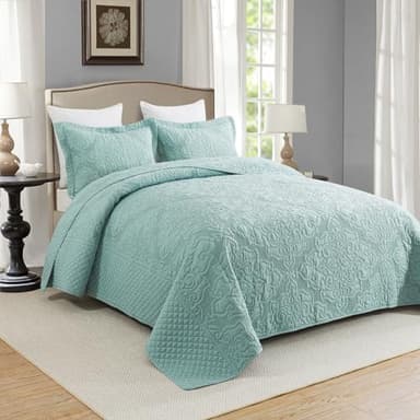 Travan 3-Piece Queen Quilt Set Quilted Bedspread Oversized Microfiber Lightweight Bedspread Coverlet Set with Shams Bedding Set for All Season, Blue, Queen Size - Image 2