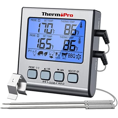 ThermoPro TP17 Dual Probe Digital Cooking Meat Thermometer Large LCD Backlight Food Grill Thermometer with Timer Mode for Smoker Kitchen Oven BBQ, Silver - Image 1
