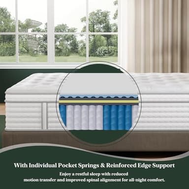 King Mattress, 14-Inch Luxury Hybrid Mattress, Fiberglass-Free Mattress in a Box with Gel-infused Memory Foam, Individual Pocket Spring for Motion Isolation-Edge Support,CertiPUR-US,10-Year Warranty - Image 6