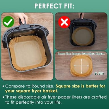 Air Fryer Paper Liners: 125Pcs Parchment Paper, Air Fryer Liner Disposable, Oilproof Waterproof Airfryer Basket Liner Square (6.5inch) - Image 6