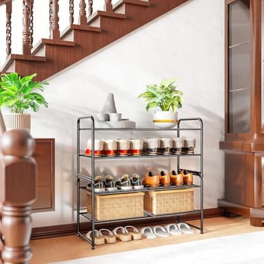 SUFAUY 2-Tier 33" Wide Shoe Rack, Closet Metal Shoe Rack Organizer Heavy Duty, Stackable, Black - Image 8