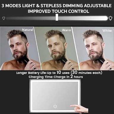Vanexiss Rechargeable 3 Way Mirror for Hair Cutting, Real Glass Adjustable Trifold Mirror with 3 Color Temps LED Light & Telescoping Hooks for Makeup, Shaving & Styling - Image 4