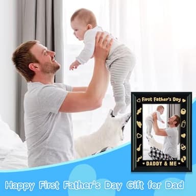 HEYINSHEN First Father's Day Picture Frame for Dad Wood Daddy & Me Photo Frame First Time Dad Gifts from Baby Daughter Son Happy 1st Fathers Day Gift for New Dad 4" X 6" Photo Insert - Image 2