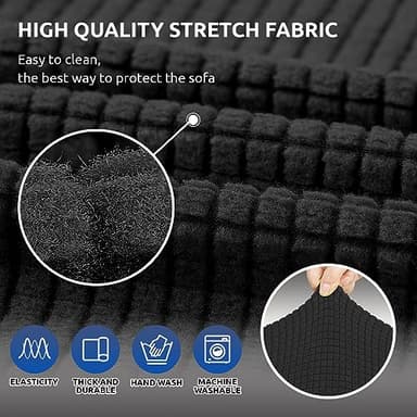 KEKUOU Stretch Loveseat Sofa Cover Slipcover,Couch Covers for 2 Cushion Couch Sofa (55"-78") Furniture Protector Sofa with Elastic Bottom for Kids,Dog. Jacquard Small Checked (Medium,Black) - Image 5
