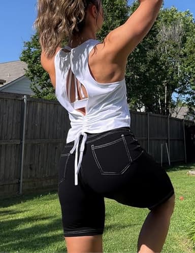 VOOVEEYA 5"/8" High Waisted Yoga Biker Shorts with Pockets for Women - Butt Lifting Workout Spandex Booty Gym Shorts(Black-XL) - Image 3