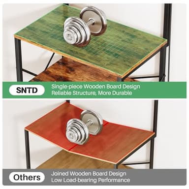 SNTD Bakers Rack with Power Outlet, Kitchen Shelves Microwave Stand with Wire Grid and 10 Hooks, 4 Tiers Coffee Stand (Rustic Brown, 23.5 x 15.6 x 52.8 Inches) - Image 9