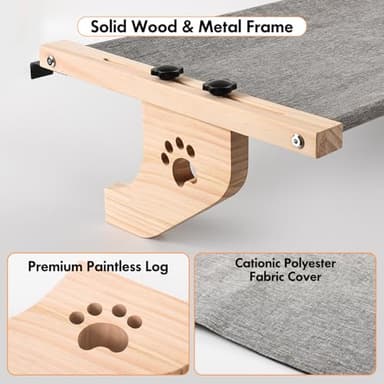 AMOSIJOY Cat Sill Window Perch Sturdy Cat Hammock Window Seat with Wood & Metal Frame for Large Cats, Easy to Adjust Cat Bed for Windowsill, Bedside, Drawer and Cabinet - Image 5