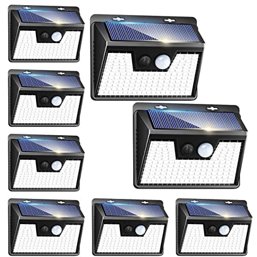 Peasur Solar Powered Lights Outdoor, 140 LED 8Pack Motion Sensor Light Outside, IP65 Waterproof Fence Security Lighting with 3 Modes for Yard Wall Garden Cool White - Image 1
