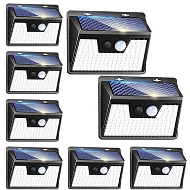 Peasur Solar Powered Lights Outdoor, 140 LED 8Pack Motion Sensor Light Outside, IP65 Waterproof Fence Security Lighting with 3 Modes for Yard Wall Garden Cool White - Image 1