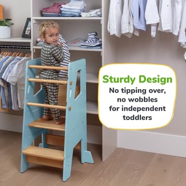 OCODILE Toddler Standing Tower - Adjustable Height Toddler Kitchen Stool Helper - Ideal Kids Kitchen Step Stool for Learning New Skills - Updated Design with Safety Feet - Blue - Image 4