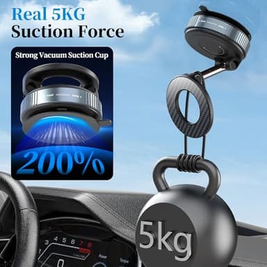 PlusAcc Vacuum Magnetic Phone Holder for Car - Suction Cup Phone Mount for MagSafe, 360° Rotatable Portable Strong Magnet Stand for iPhone 17/16/15/14/13 in Gym, Mirror, Smooth Surface, All Vehicles - Image 5