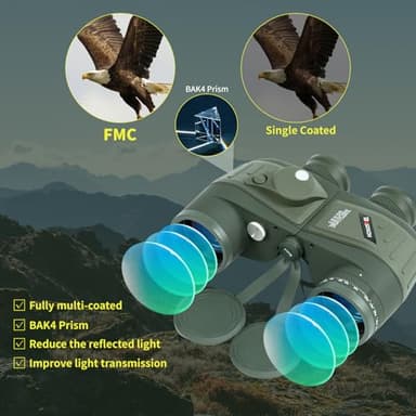 BOSTRON 10X50 Marine Binoculars for Adults with Rangefinder & Compass, Phone Adapter, Military IPX7 Floating Waterproof Binoculars with BAK4 Prism FMC Lens for Sailing Boating Navigation Bird Watching - Image 4