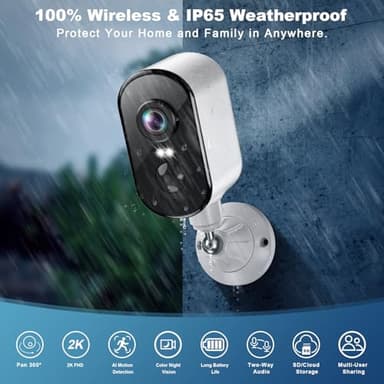 2K Security Cameras Wireless Outdoor, Pan Rotating 360° Battery Powered WiFi Camera with AI Motion Detection, Color Night Vision, Spotlight, Siren, 2-Way Talk, Waterproof, SD/Cloud Storage - Image 3