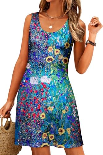 LUXVEER Women's Bohemien Summer Dresses 2025 Sleeveless Casual Loose Swim Coverup Scoopneck Casual Loose Tank Flowy Swing Mini Sundress - Image 2