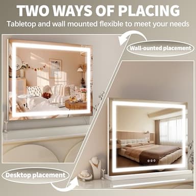 FENNIO 23" x 18" Vanity Mirror with Lights，LED Makeup Mirror，Hollywood Mirror with 3 Color Modes & Adjustable Brightness，Vanity Mirror Square White - Image 4