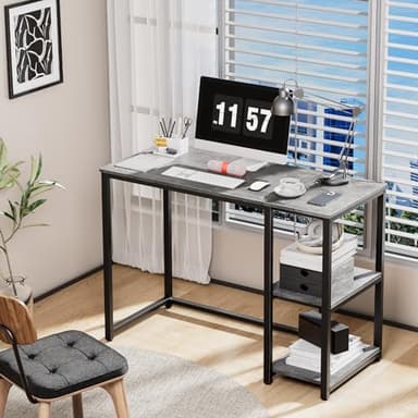 SINPAID Computer Desk 40 inches with 2-Tier Shelves Sturdy Grey Desks with Large Storage Space Modern Gaming Desk Study Writing Laptop Table, Gray - Image 4