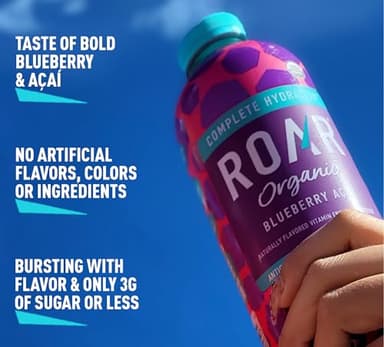 Roar Organic Electrolyte Infusions - USDA Organic - Blueberry Acai - with Antioxidants, B Vitamins, Low-Calorie, Low-Sugar, Low-Carb, Coconut Water Infused Beverage 18 Fl Oz (Pack of 12) - Image 5