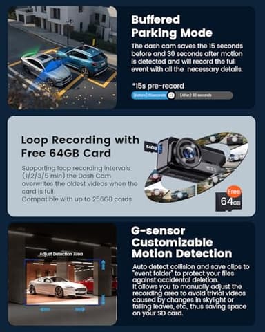 COOLCRAZY Dash Cam Front Rear: 4K+1080P Full HD Dashcam Free 64GB Card, with 5G WiFi GPS, Dual Dash Camera for Cars with 3" IPS Screen, Night Vision, HDR, App Control, 24H Parking Mode, Loop Record - Image 7