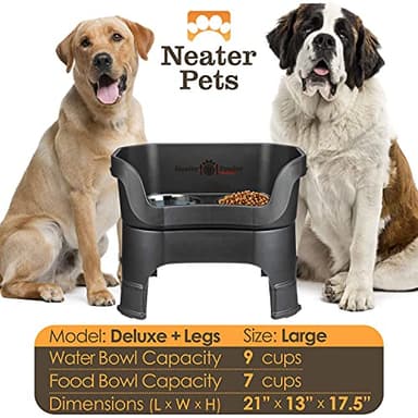 Neater Feeder Deluxe Mess Proof Dog Bowls Elevated for Large Dogs – Made in USA – No Spill Raised Dog Food Bowl Stand w/Leg Extensions – Stainless Steel Dog Food and Water Bowl Set – Black - Image 4