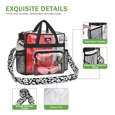 MAY TREE Clear Bag for Stadium Events, 12x6x12 Clear Tote Bag with Removable Strap, Transparent Bag for Concert Sports Festival, Cow-Strap - Image 4