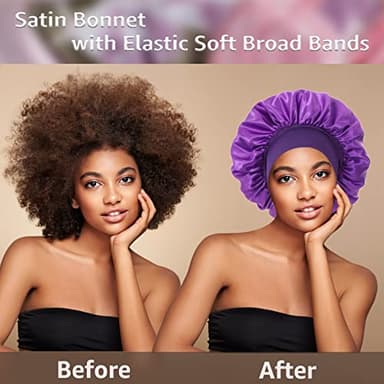 3 Pack Satin Bonnet Silk Hair Bonnet for Sleeping, Sleep Bonnets for Women Large Wide Soft Band Sleep Cap for Curly Hair Braids - Image 5