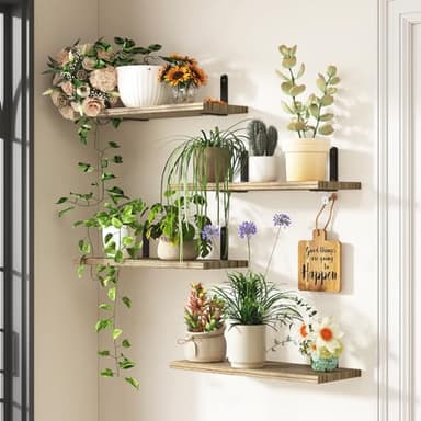 Fixwal Wall Floating Shelves for Room Decor, 4 Sets Floating Shelves for Wall Storage, Wood Wall Mounted Shelf for Bedroom Decor, Bathroom Storage, Book Shelf for Wall-Rustic Brown - Image 5