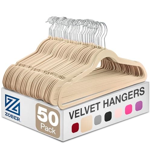 Zober Velvet Hangers 50 Pack - Ivory for Coats, Pants & Dress Clothes - Non Slip w/ 360 Degree Swivel, Holds up to 10 lbs - Strong Felt Hangers for Clothing - Image 1