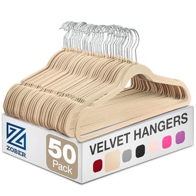Zober Velvet Hangers 50 Pack - Ivory for Coats, Pants & Dress Clothes - Non Slip w/ 360 Degree Swivel, Holds up to 10 lbs - Strong Felt Hangers for Clothing - Image 1