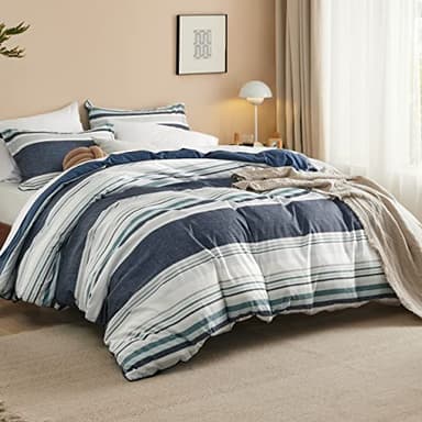 Bedsure Duvet Cover King Size - Reversible Striped Duvet Cover Set with Zipper Closure, 3 Pieces Blue Bedding Set with 8 Corner Ties and 2 Pillow Shams 20"x36" - Image 2