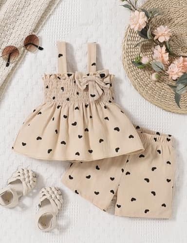 12-18 Months Girl Clothes Baby Girl Clothes 2 Years Old Toddler Girl Summer Outfits Ruffle Sleeveless Shirts Linen Tank Tops Shorts Set Clothing Apricot - Image 2