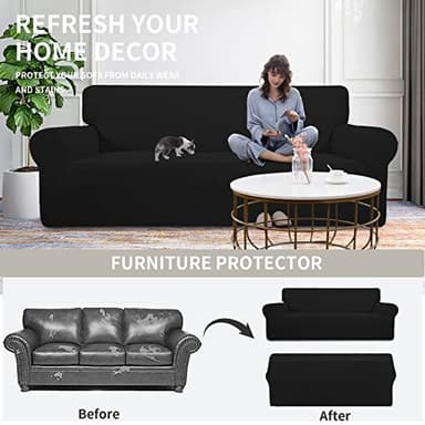 Easy-Going Stretch Oversized Loveseat Slipcover 1-Piece Sofa Cover Furniture Protector Couch Soft with Elastic Bottom for Kids Polyester Spandex Jacquard Fabric Small Checks Black - Image 4