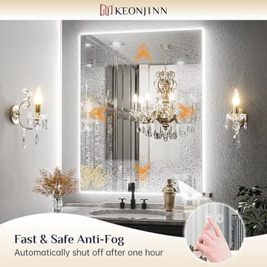 Keonjinn LED Mirror for Bathroom 48 x 36 Inch, Backlit Mirrors with Dimmable 3-Color Lights, Lighted Vanity Mirror High Lumen, Anti-Fog, Shatterproof Tempered Glass, CR90+ - Image 6