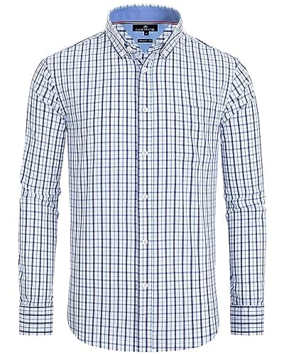Alimens & Gentle Men's Plaid Button Down Shirts Cotton Long Sleeve Dress Shirts Regular Fit Gingham Shirts - Image 1