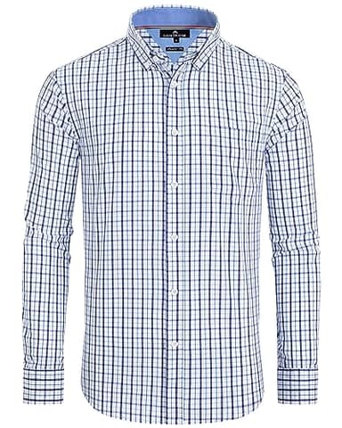 Alimens & Gentle Men's Plaid Button Down Shirts Cotton Long Sleeve Dress Shirts Regular Fit Gingham Shirts - Image 1