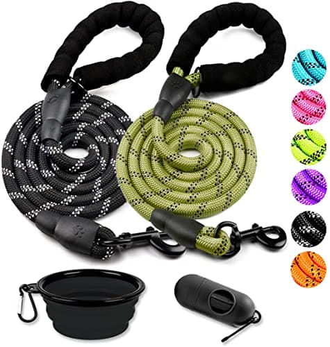 COOYOO 2 Pack Dog Leash 5 FT Heavy Duty - Comfortable Padded Handle - Reflective Dog Leash for Medium Large Dogs with Collapsible Pet Bowl¡­ - Image 1