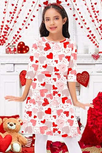 Valentines Dresses for Little Girls Love Heart Holiday Dress Funny Print Swing Midi Dress 5-6 Years - Image 2