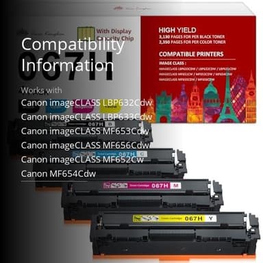 Toner Kingdom Compatible Canon 067H 067 Toner Cartridge Set 4 Pack Replacement for Canon 067H Toner Compatible for Color ImageClass MF656Cdw LBP632Cdw MF653Cdw MF654Cdw LBP633Cdw MF650C LBP630C Toner - Image 3