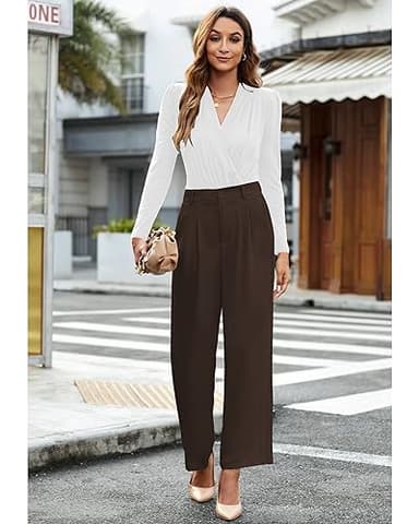 GRAPENT Business Pants for Women - High Waisted Wide Leg Slacks in Brown Chocolate - Petite Sizes XXL, 20, 22 - Image 7