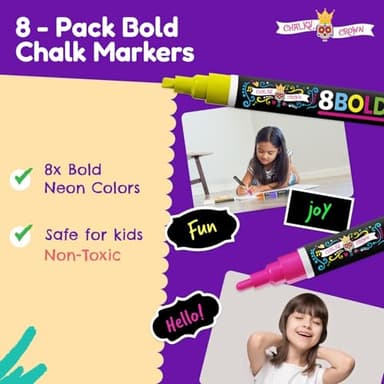 Liquid Chalk Markers for Blackboards - Bold Color Dry Erase Marker - Chalk Markers for Chalkboard Signs, Windows, Blackboard, Glass - 6mm Reversible Tip (8 Pack) - 24 Chalkboard Labels Included - Image 2