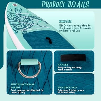 FEATH-R-LITE Inflatable Paddle Board Stand Up Paddleboards for Adults SUP with Complete Premium Accessories Pump, Adjustable Paddle, Leash, Three Fins, Waterproof Phone Bag, Repair Kit, Backpack - Image 3