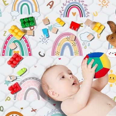 Baby Play Mat，Thick Soft 50" X 50" Playpen mat, Non-Slip and Machine Washable Baby Play Mats for Floor ，Crawling Mat for for Babies, Toddlers & Infants to Play and Learn (Rainbow) - Image 5