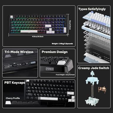 EPOMAKER TH99 Tri-Mode Wireless Mechanical Keyboard with 8000mAh Battery, Hot Swappable Custom RGB Gaming Keyboard with Numpad, Gasket Creamy for PC/Mac/Office (Black) - Image 2