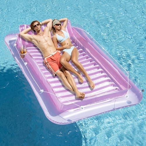 Inflatable Pool Floats Lounger for Adults, Blow Up Tanning Pool Raft Sun Tan Tub with Inflatable Pillow for Family Outdoor, Garden, Backyard Summer Water Party (Pink) - Image 1