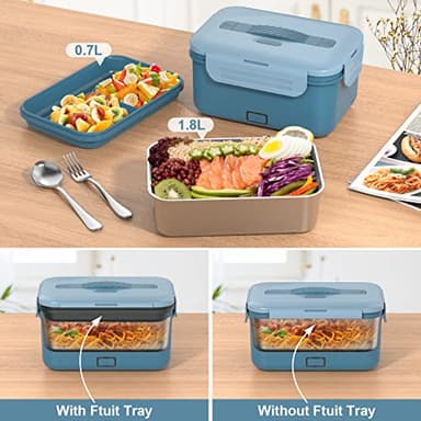 Vabaso Electric Lunch Box Food Heater, 1.8L/61oz Heated for Adults Car/Truck Home/Work, 60/80/100W Warmer Heating with Removable Stainless Steel Container, 12V/24V/110V220V Blue - Image 4