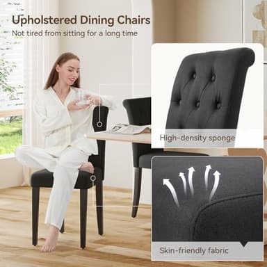 Welzona Upholstered Dining Chairs Set of 4, Button Tufted Parsons Dining Chair with Solid Wood Legs, Modern Fabric Side Chair for Dining Room/Kitchen/Restaurant/Hotel- Black - Image 4