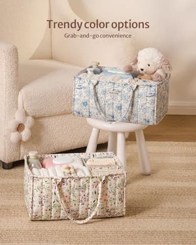 Blissful Diary Floral Diaper Caddy Organizer, Stylish Nursery Storage Basket, Gift for Baby Shower, Baby Registry Must Have, Newborn Essentials, Pastoral Daisy - Image 8