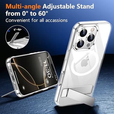 SPIDERCASE Magnetic for iPhone 16 Pro Case, with 2 Pcs [Tempered Glass Screen Protector] [ Military Grade Drop Protection] Invisible Kickstand Slim Case for iPhone 16 Pro 6.3", Clear - Image 4